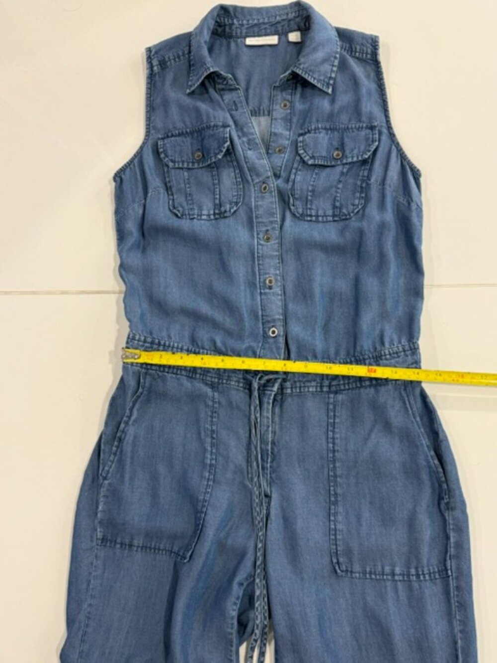 New York & Company XS Chambray Tencel Sleeveless Utility Jumpsuit Button Front - Picture 5 of 10